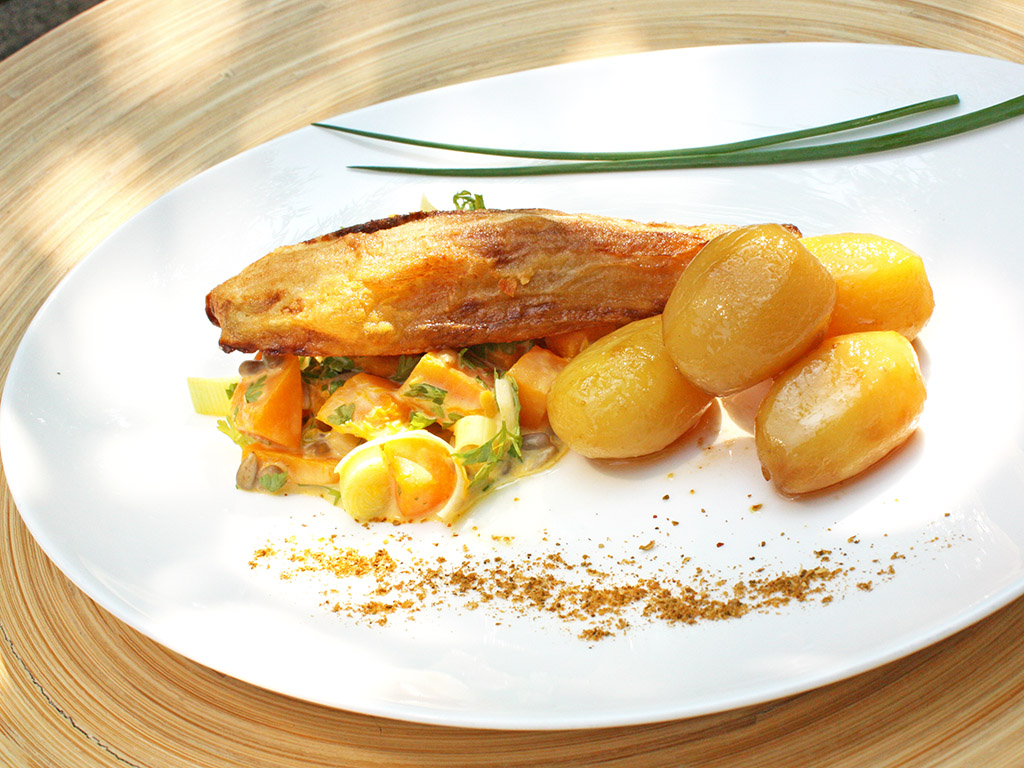Ayurveda Rezept: Gebratener Chioree auf cremigem Hokkaido-Gemüse an Karamellkartoffeln | Ayurveda Parkschlösschen Health Blog